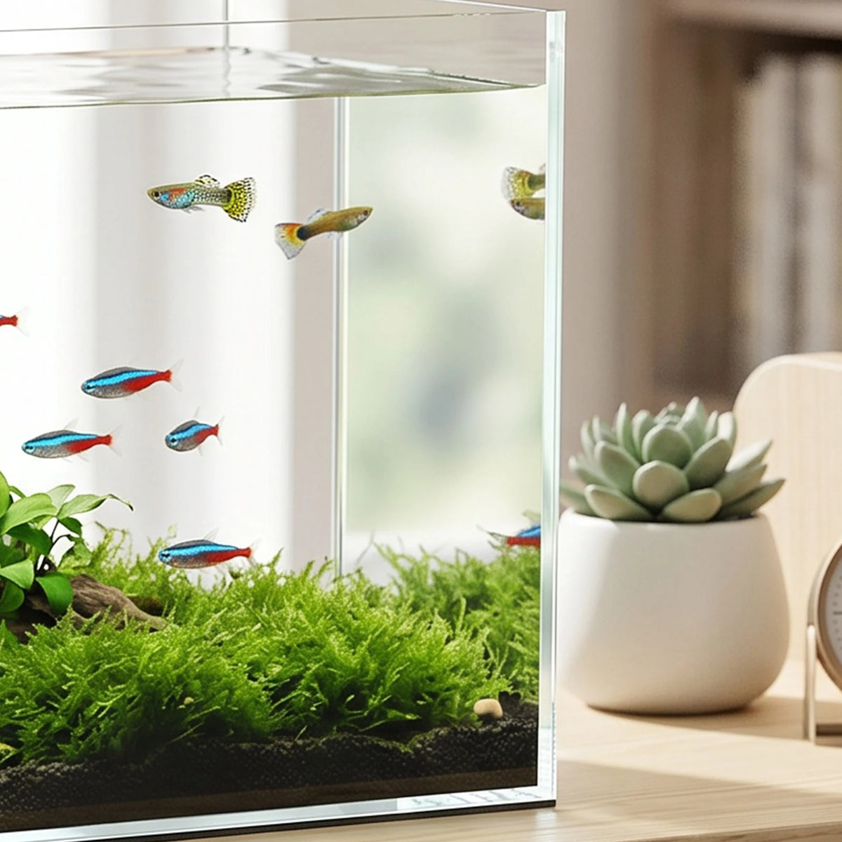 Vue rapprochée de l'aquarium en verre sans cadre