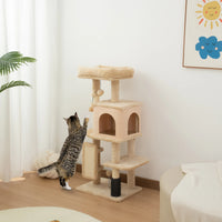 Arbre à chat tout-en-un avec lit et brosse de toilettage, beige