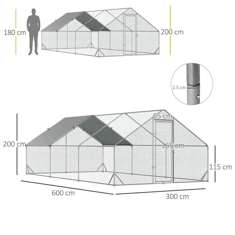 Grand poulailler galvanisé accessible, vue d'ensemble