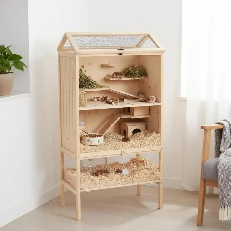 Cage en bois 4 niveaux pour hamster