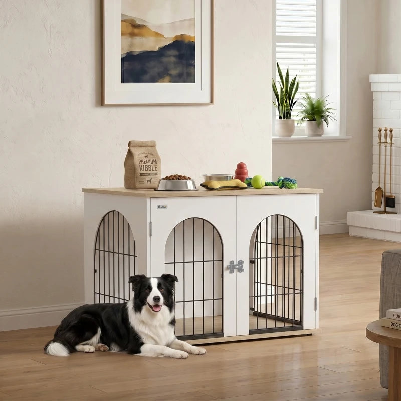Cage pour chien multi-usage avec table d'appoint, blanc