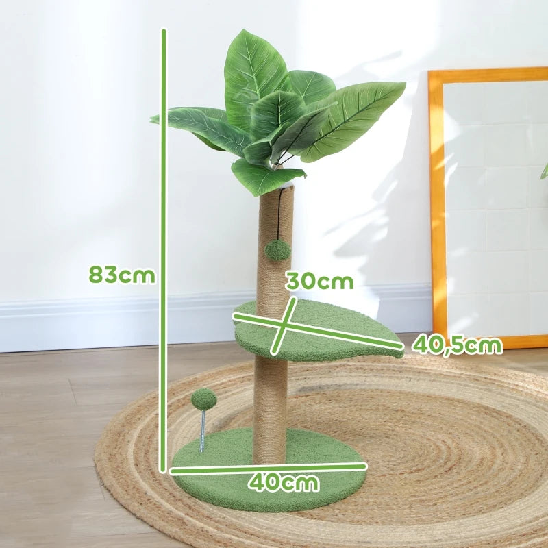 Arbre à chat en jute avec balles de jeu suspendues