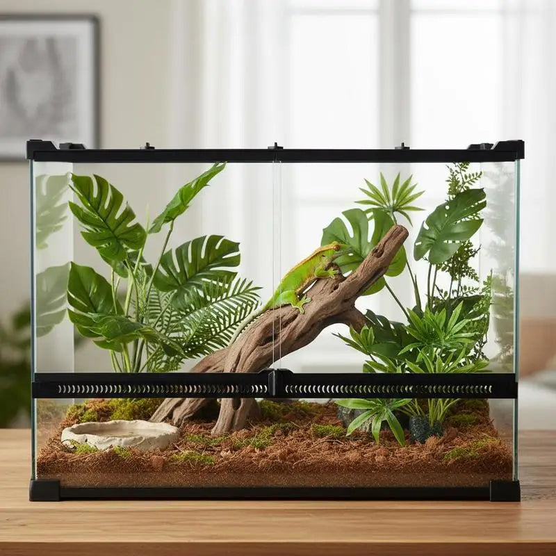 Terrarium en verre pour reptile avec fond surélevé