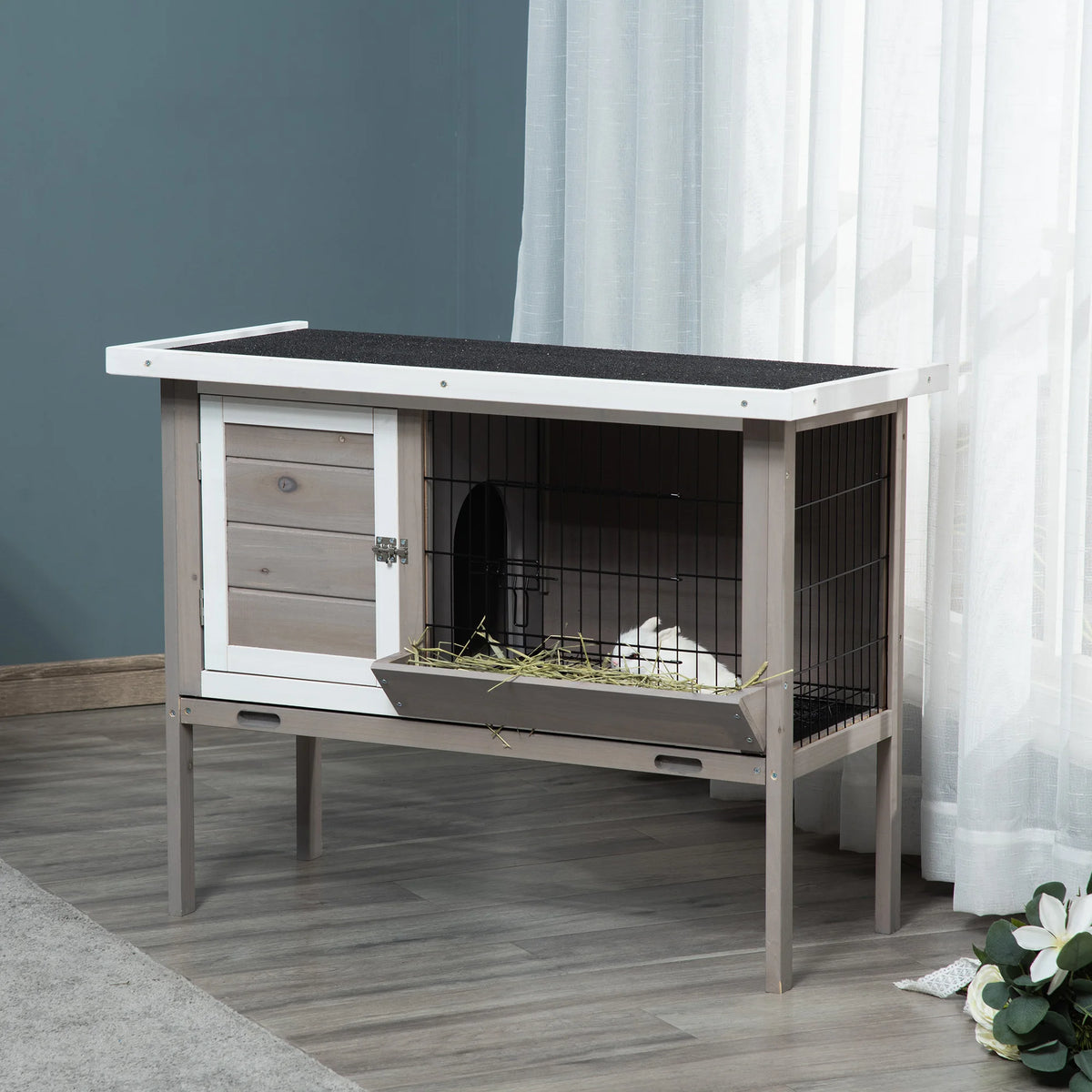Clapier pour lapin en bois - vue de côté