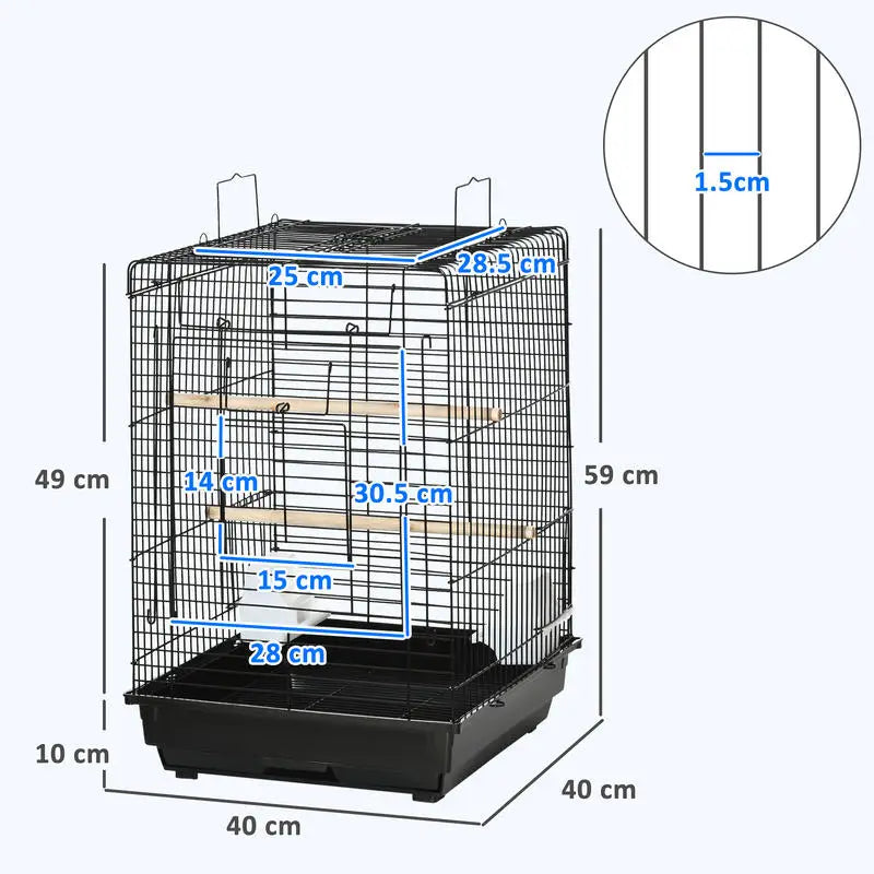 Cage à oiseaux, toit ouvrant en position ouverte