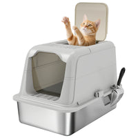 Bac à litière fermé en acier inoxydable pour chat - vue d'ensemble