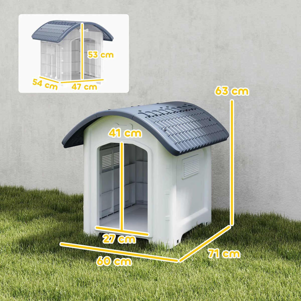 Intérieur de la niche pour chien avec plancher surélevé amovible