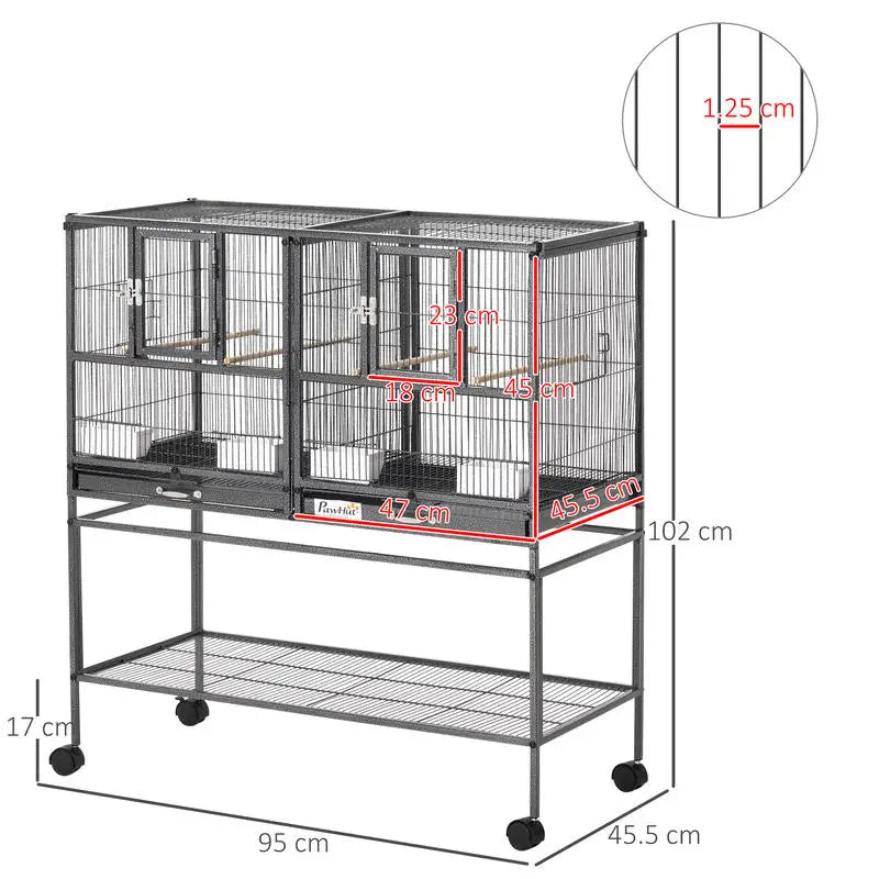 Grande cage à oiseaux avec séparateur, vue de face