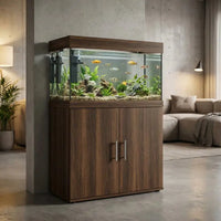 Meuble d'aquarium chêne fumé vu de face