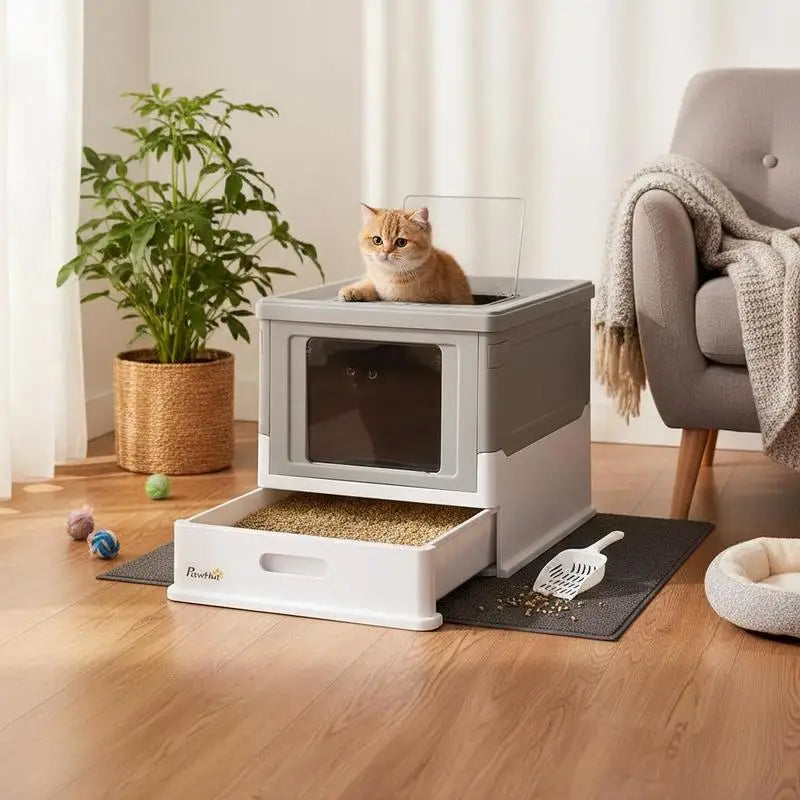 Maison de toilette portable pour chat grise