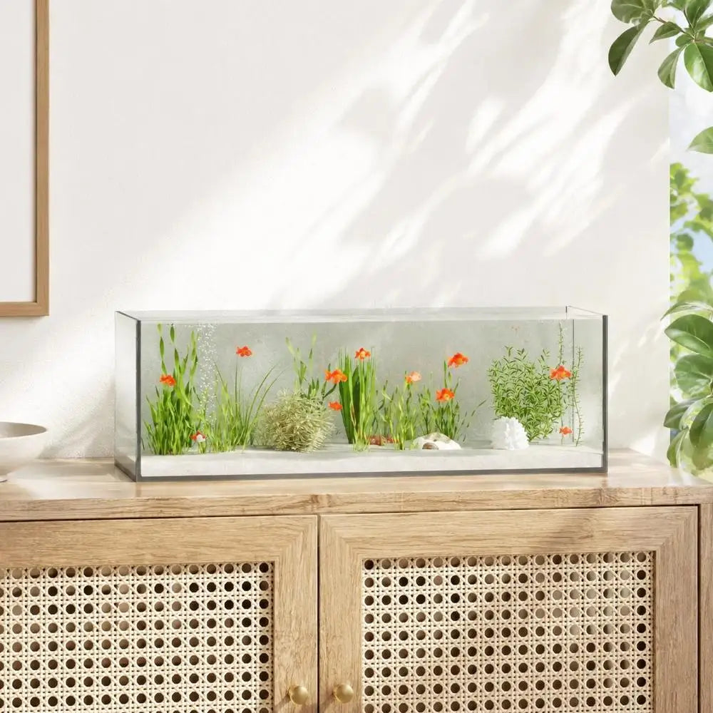 Aquarium en verre avec espace de rangement intégré