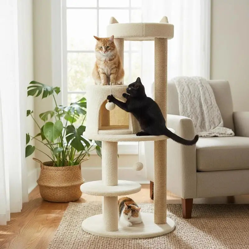 Arbre à chat avec griffoirs blanc crème