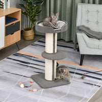 Arbre à chat en tissu bouclé gris avec griffoir intégré