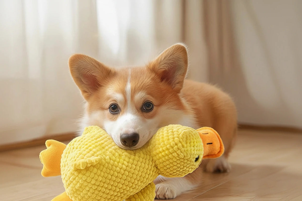 Pet Plush Toy Dog Calming Duck Companion Sleeping Duck Toys Chew Toy Durable Squeaky for Puppy Pet Teeth Cleaning Chew Pet Toy