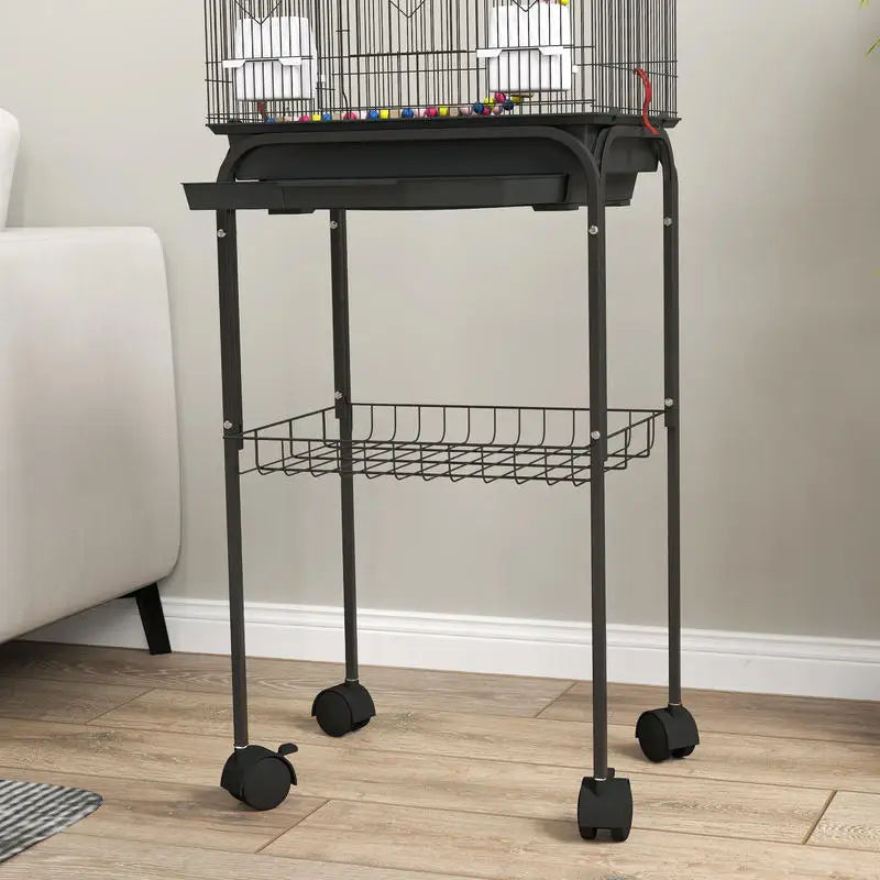 Support pour cage à oiseaux sur roulettes, vue de face