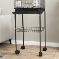 Support pour cage à oiseaux sur roulettes, vue de face