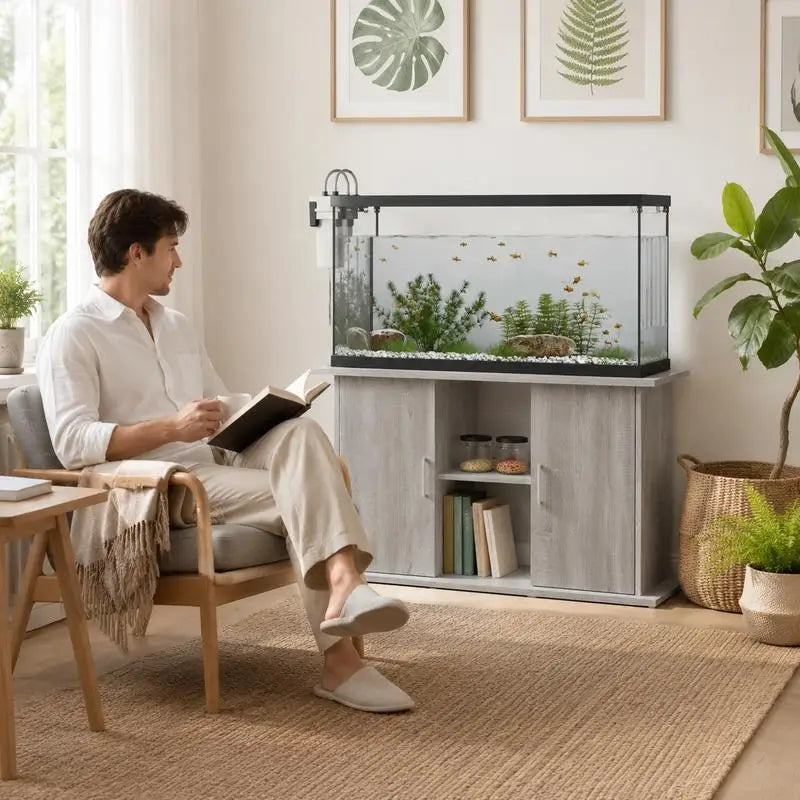 Meuble d'aquarium en bois avec placard de rangement