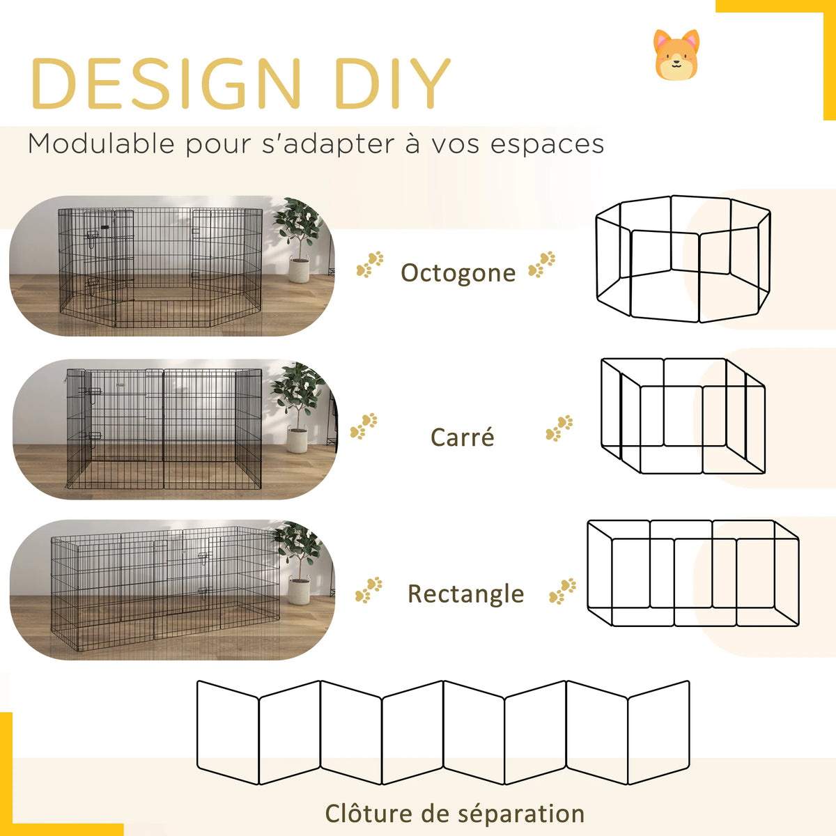 Enclos modulable plié pour le rangement