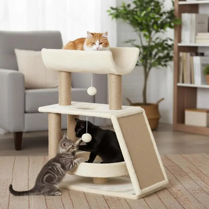 Tour arbre à chat brun clair avec griffoir