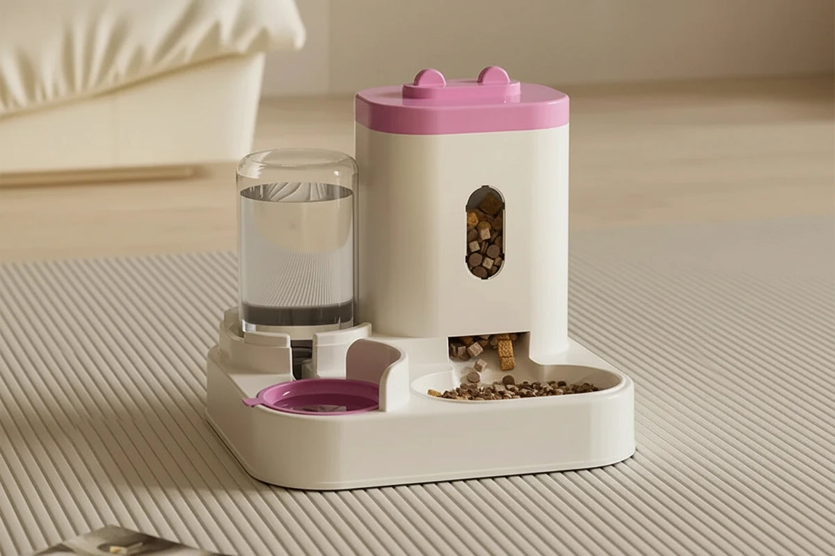 Petit chien utilisant la gamelle 2-en-1