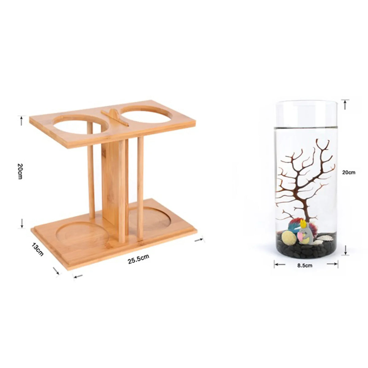 Mini aquarium pour betta avec socle en bambou naturel