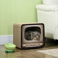 Griffoir carton vintage pour chat, forme téléviseur