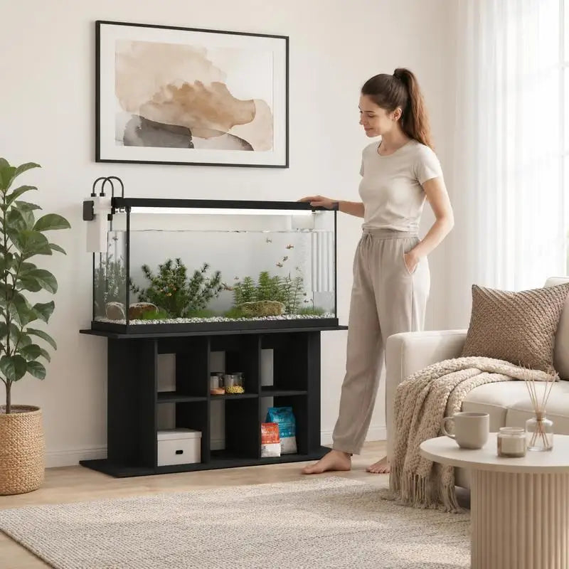 Meuble d'aquarium en bois multi-niveaux - vue d'ensemble