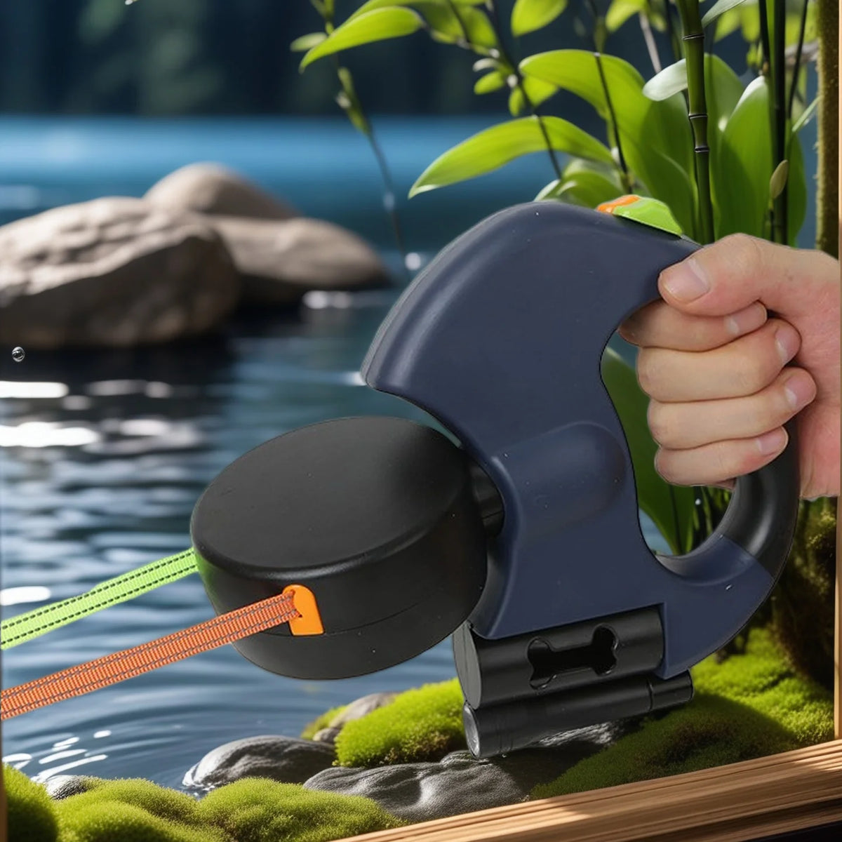 Laisse rétractable réfléchissante pour chien – gros plan sur la matière