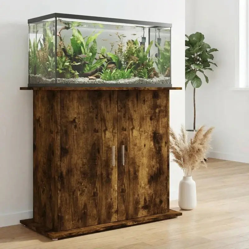 Meuble d'aquarium en bois chêne fumé