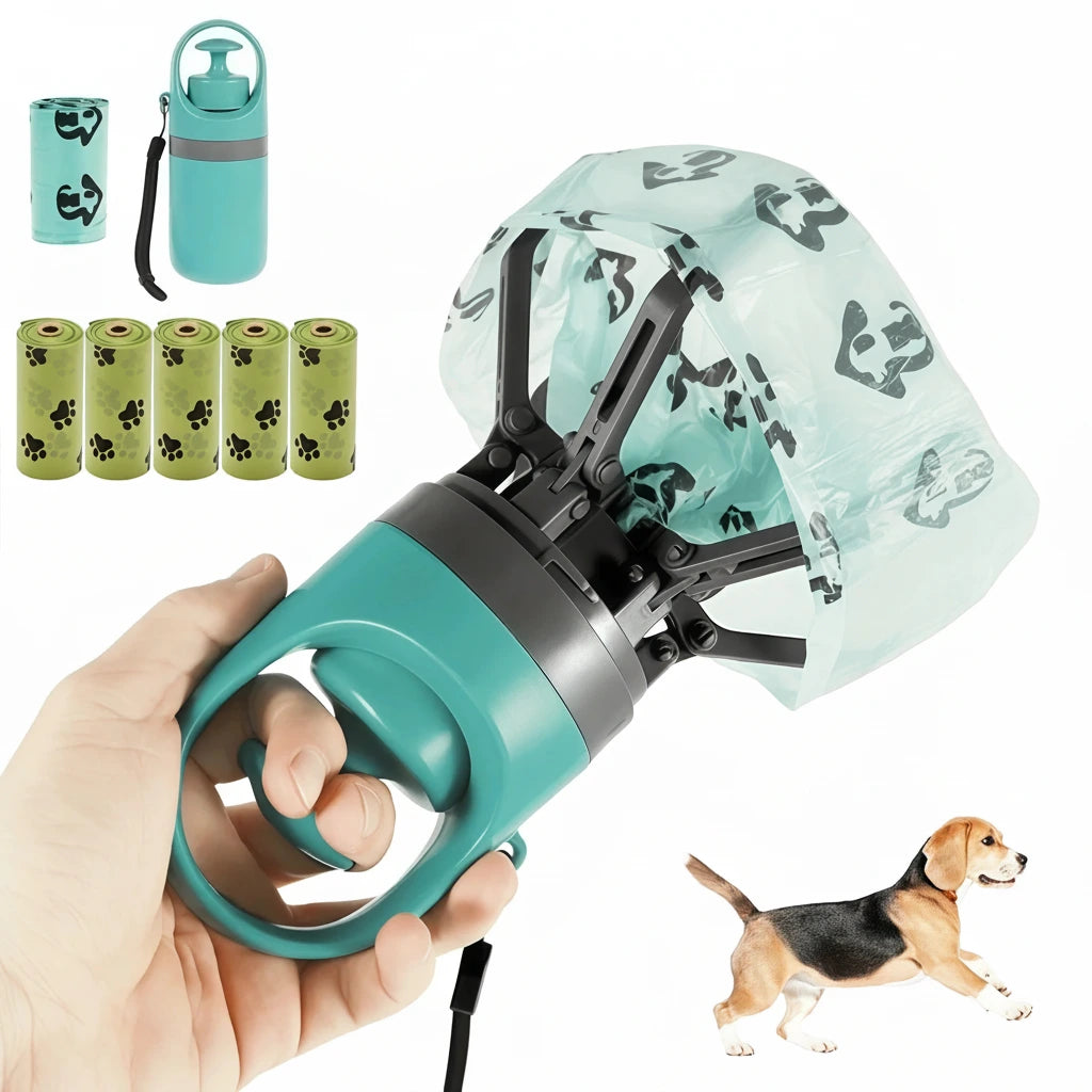 Ramasse-crottes pliable pour chien en situation, vue 1
