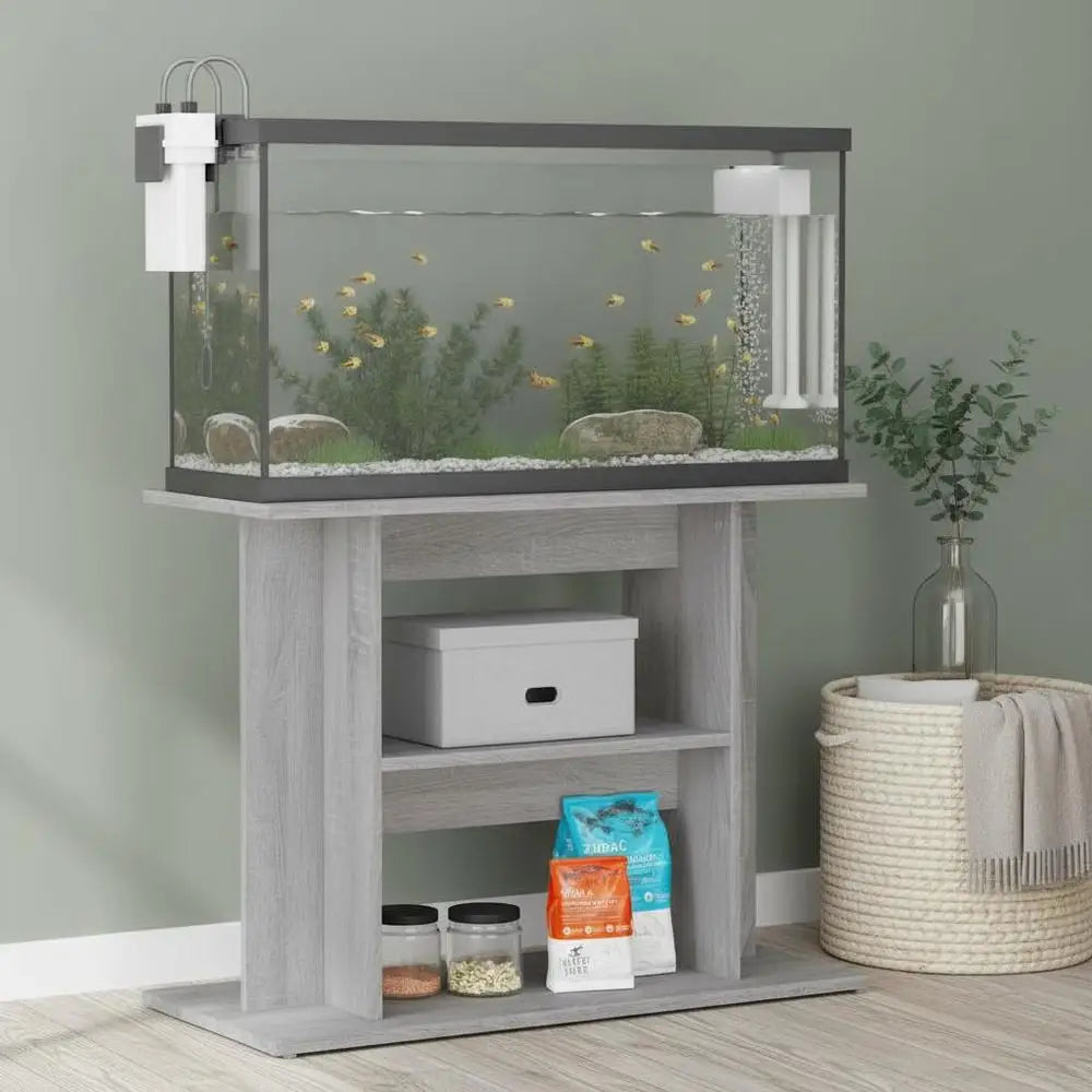 Meuble d'aquarium gris béton, vue de côté