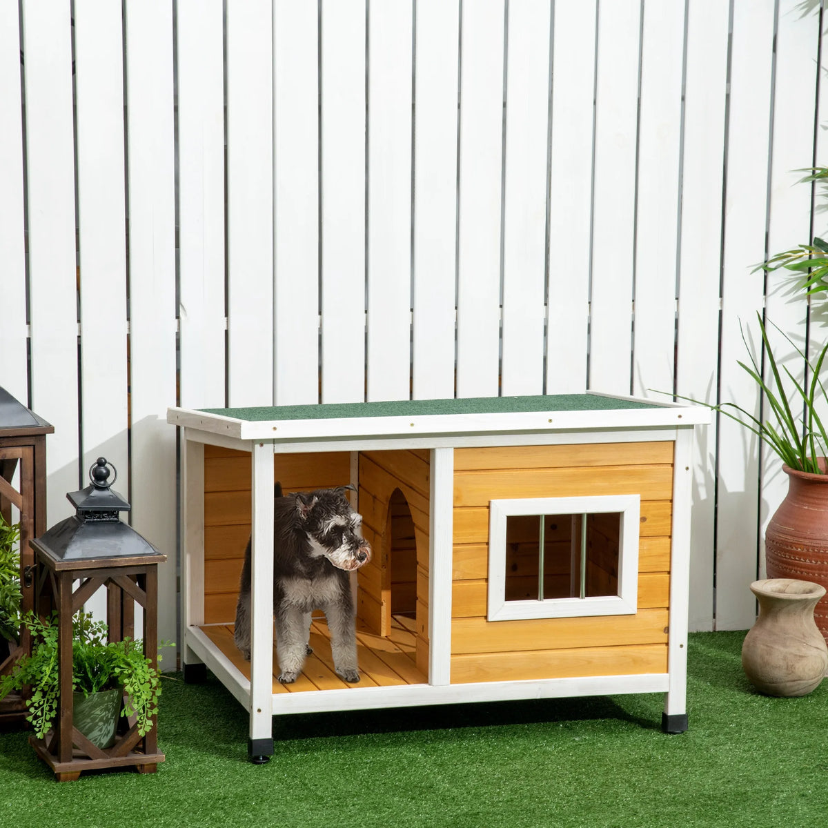 Fenêtre de la niche en bois pour chien
