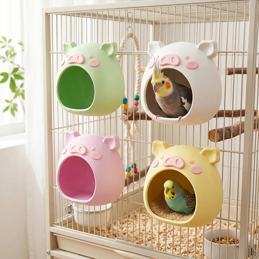 Nid pour perruche en forme de cochon - vue d'ensemble