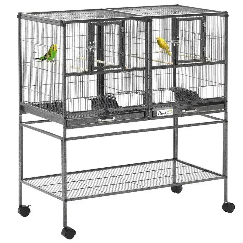 Grande cage à oiseaux avec séparateur et tiroir coulissant - vue d'ensemble