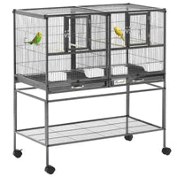 Grande cage à oiseaux avec séparateur et tiroir coulissant - vue d'ensemble