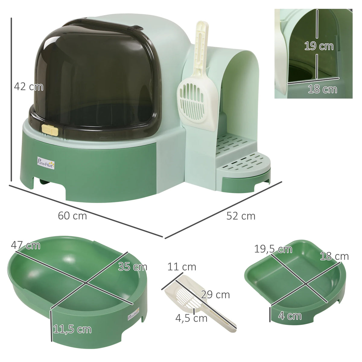 Maison de toilette fermée pour chat avec pelle incluse