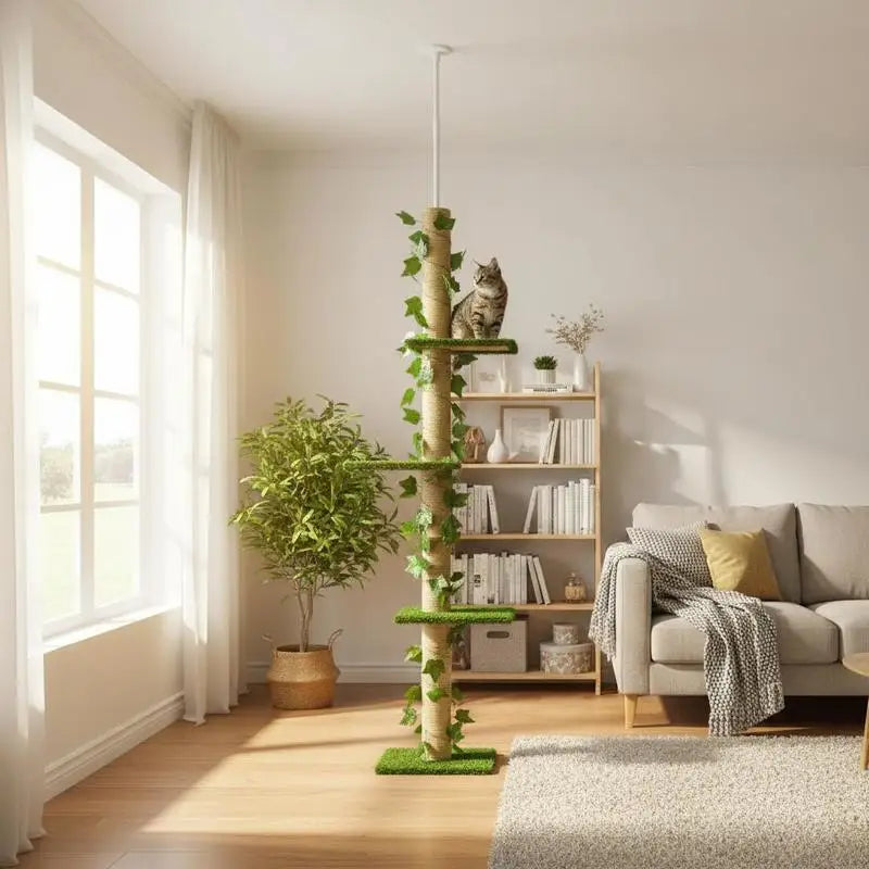 Arbre à chat plafond ajustable vert avec hamac