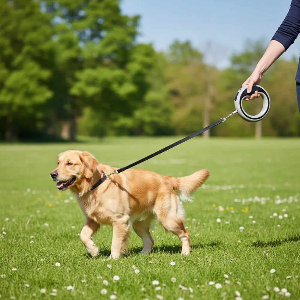 Laisse rétractable automatique pour chien – gros plan sur la matière