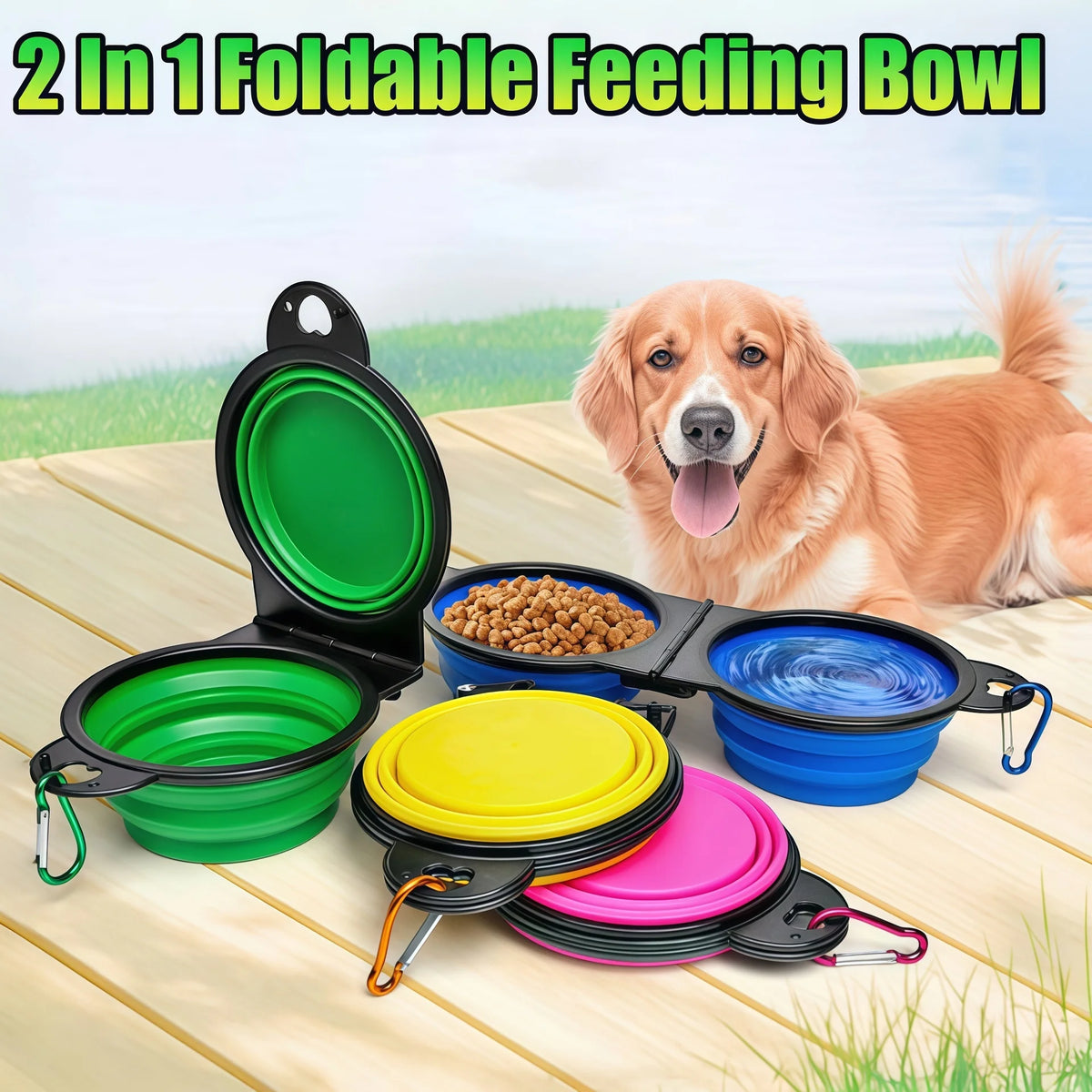 Gamelle double pliable pour chien, repas et eau