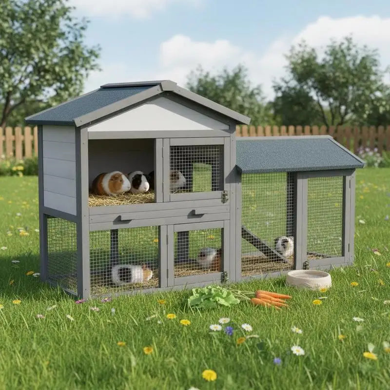 Clapier extérieur double étage gris pour lapin