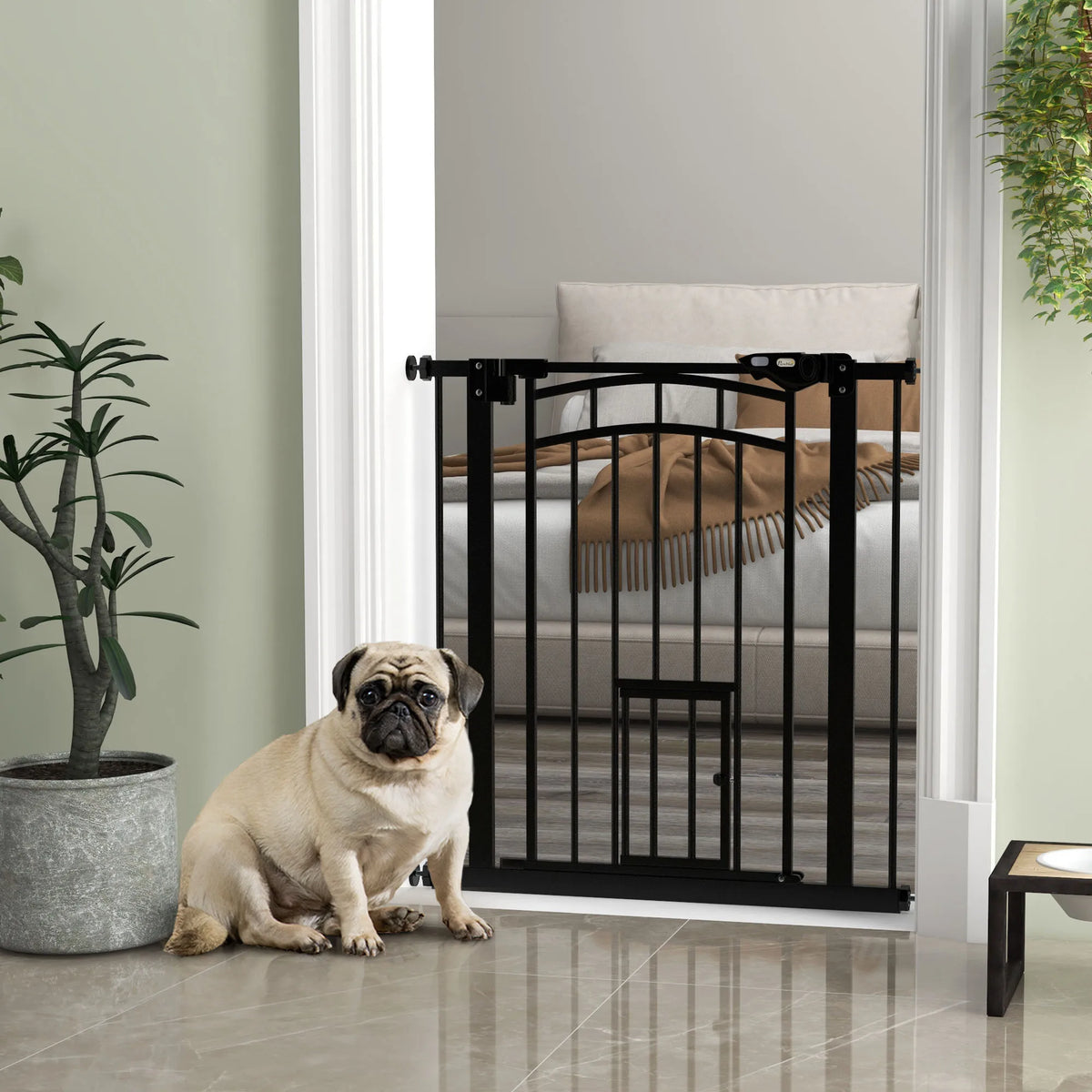 Barrière de sécurité en acier noir pour chien - détail de la structure