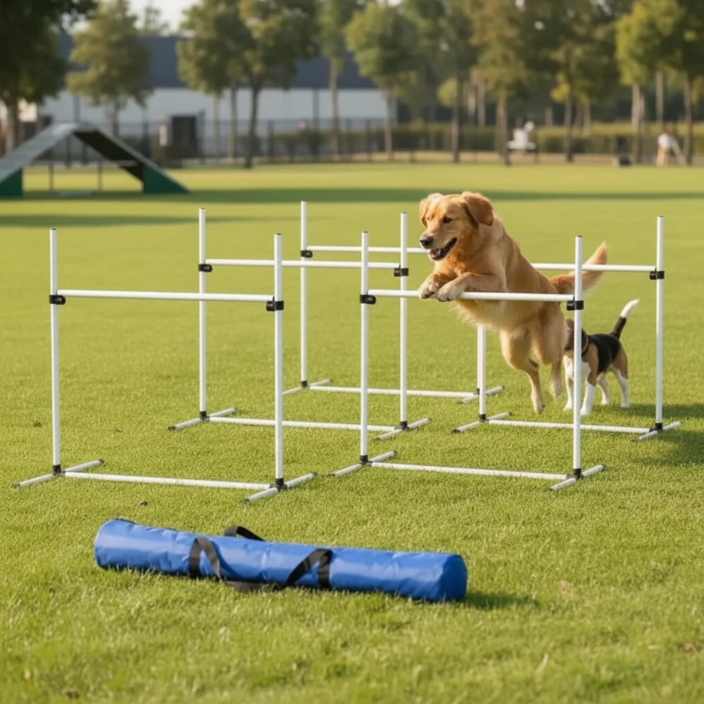 Kit de 4 haies réglables pour chien avec sac blanc