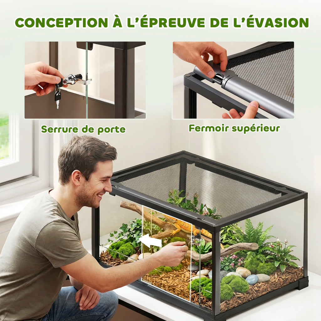 Terrarium en verre aménagé pour petit reptile ou hamster