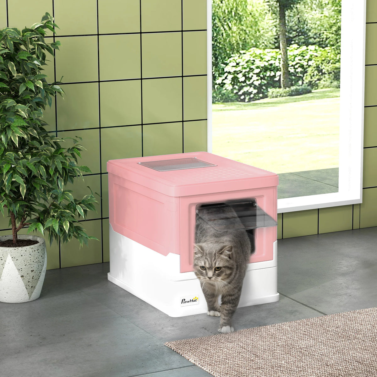 Maison de toilette pour chat à double porte, rose