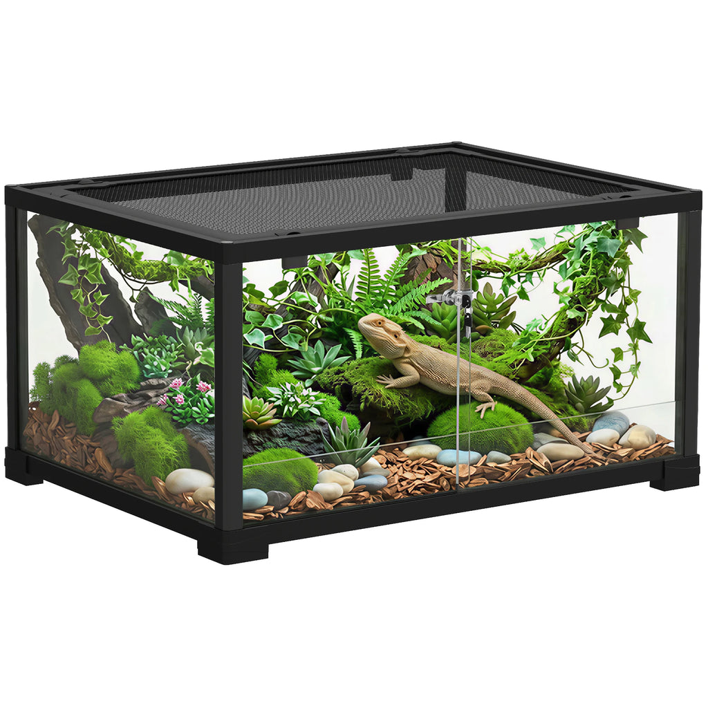 Terrarium en verre noir 86L pour reptiles et hamsters