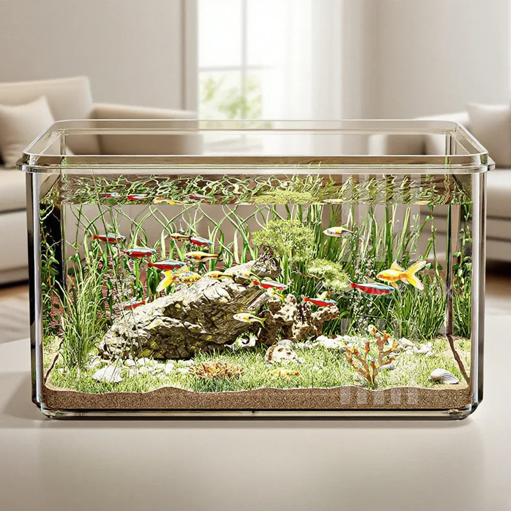 Aquarium de bureau transparent - vue d'ensemble