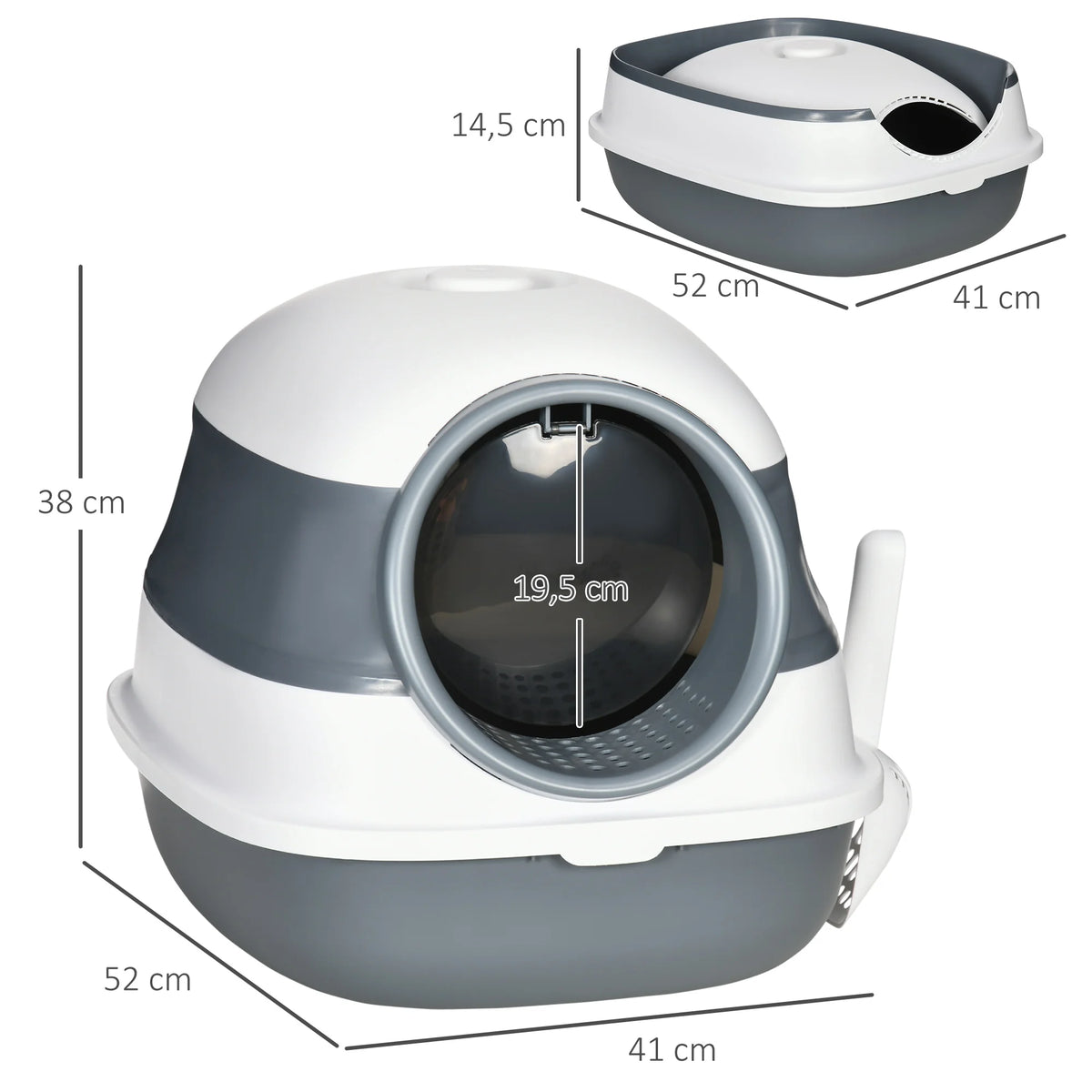 Intérieur de la maison de toilette pour chat avec bac à litière