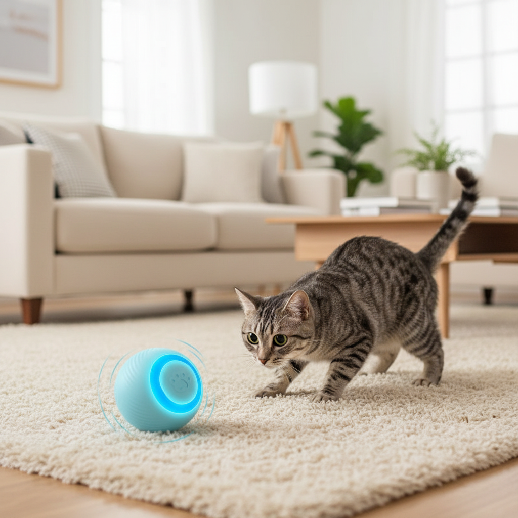Jouet automatique rechargeable pour chat en situation, vue 5