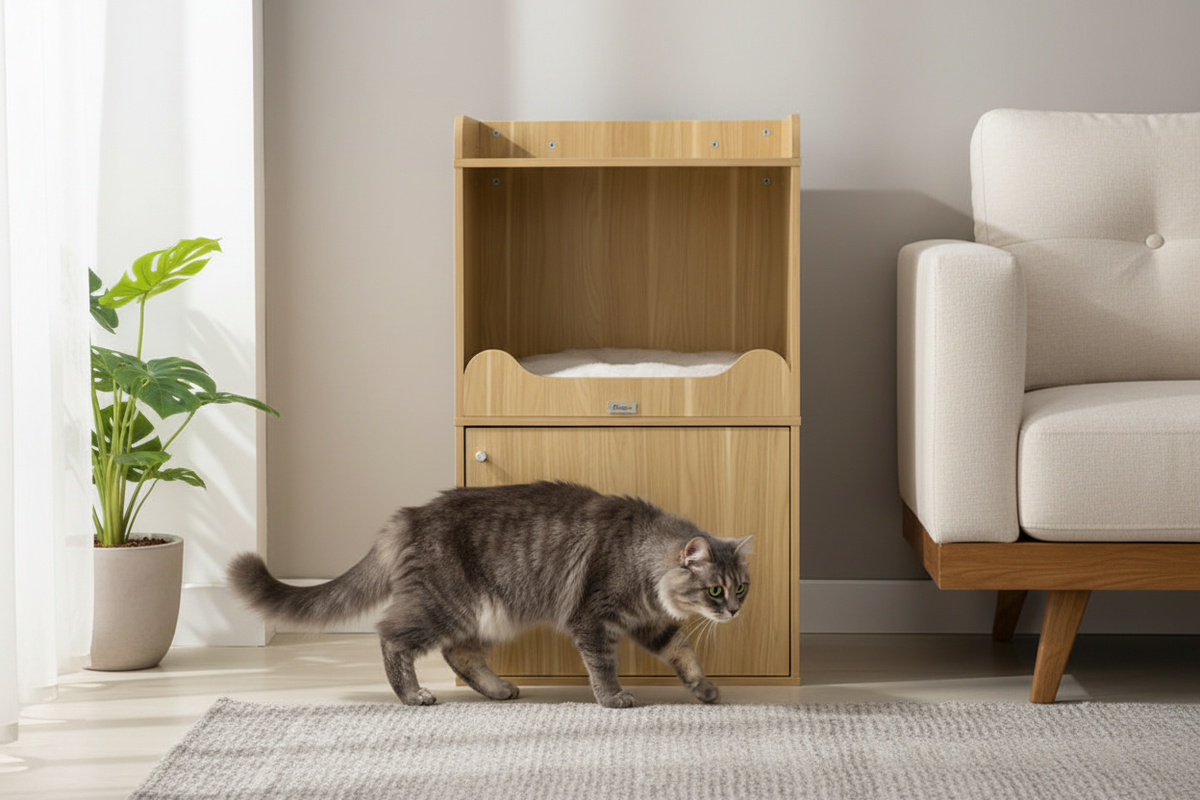 Chat entrant dans le meuble