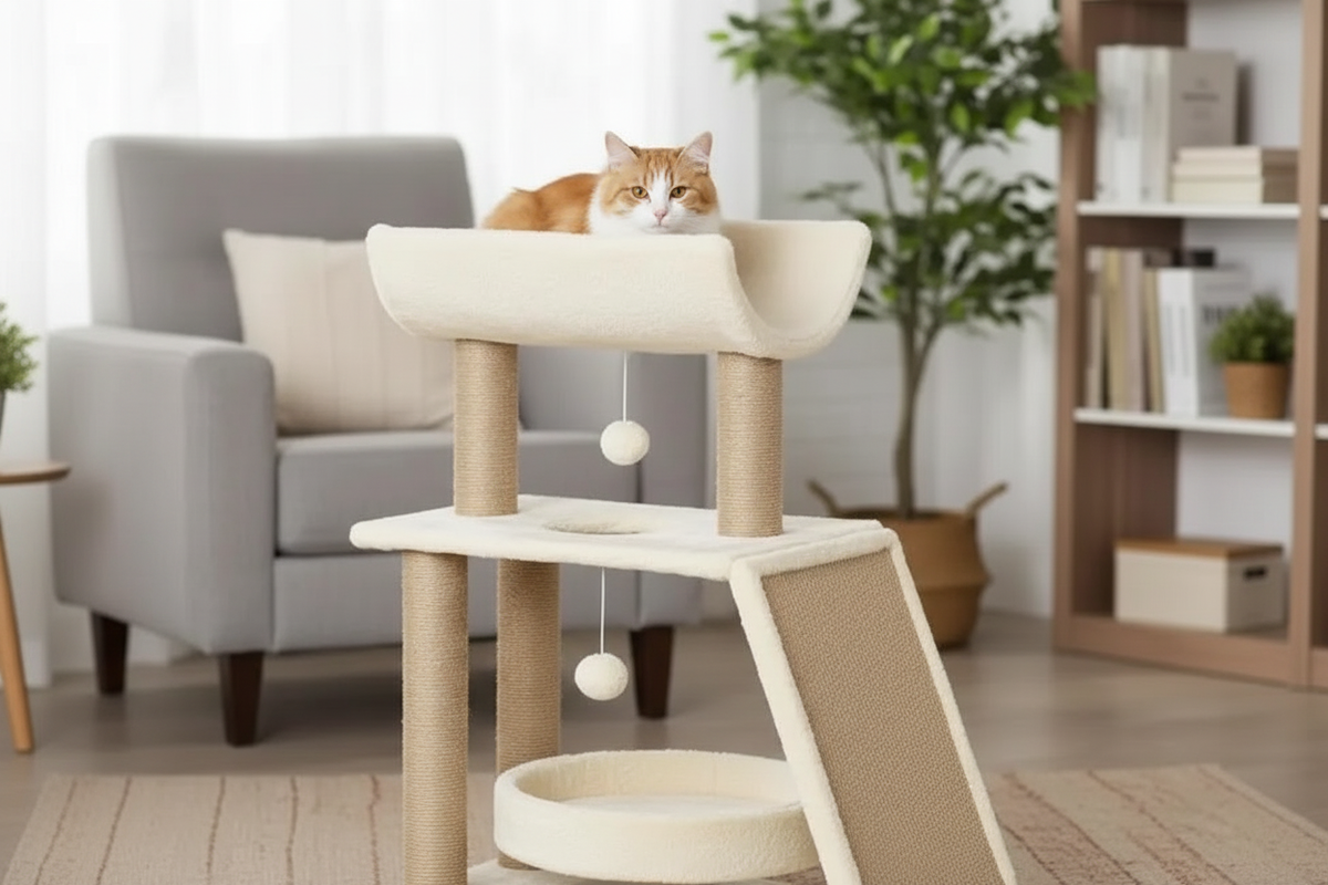 Chat roux sur perchoir